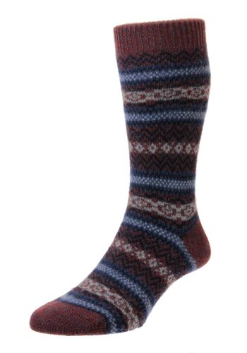 Fasque - Multi Colour Fairisle Rust Denim - Cashmere Men&#039;s Socks - Large
