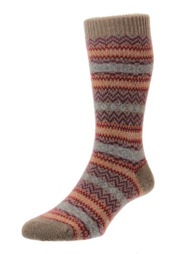 Fasque - Multi Colour Fairisle Mink Melange Cashmere Men&#039;s Socks - Medium