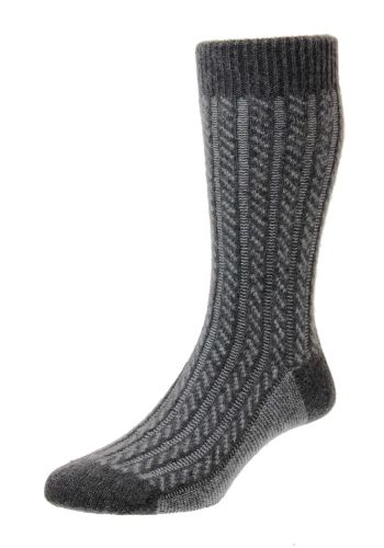 Rothersay - Ribbed Diagonal Line Charcoal Cashmere Men's Socks - Small