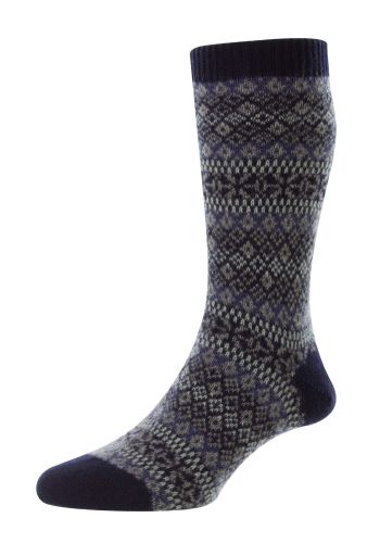 Sherborne - Cashmere Navy Fairisle Men&#039;s Socks - Large
