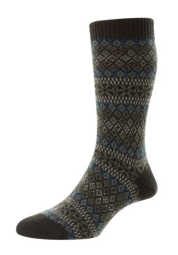 Sherborne - Cashmere Dark Forest Fairisle Men&#039;s Socks - Large