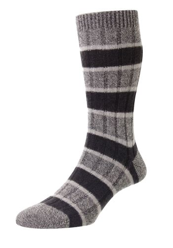 Stalbridge Stripe Cashmere Men's Socks - Charcoal Chine - Medium