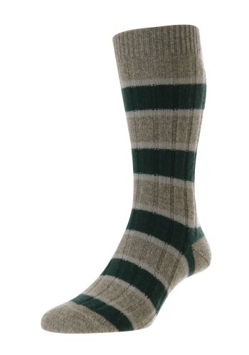 Stalbridge Stripe Cashmere Men's Socks - Mid Green Chine - Small