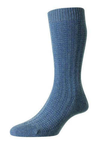 Stanton Textured Rib Recycled Cashmere Men's Socks - Mid Denim - Small
