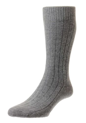 Waddington - 5 x 1 Rib Flannel Grey Cashmere Men's Socks - Large