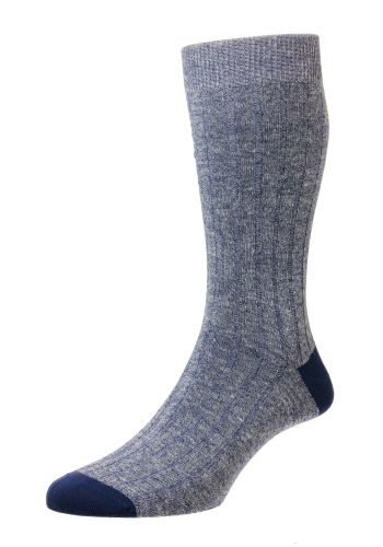 Hamada - 8x3 Rib Contrast Heel & Toe - Cotton/Linen Blend - Men's Sock