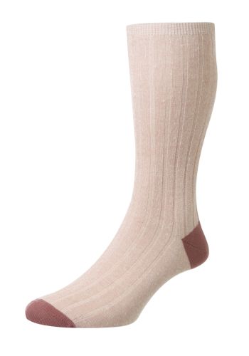 Hamada Contrast Heel and Toe Cotton Linen Blend Men's Socks - Pink - Small