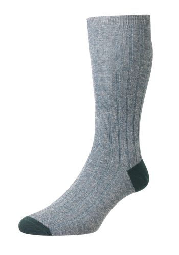 Hamada - 8x3 Rib Contrast Heel & Toe - Cotton/Linen Blend - Men's Sock