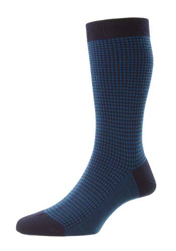Highbury - Houndstooth Navy Merino Wool Men’s Socks - Medium