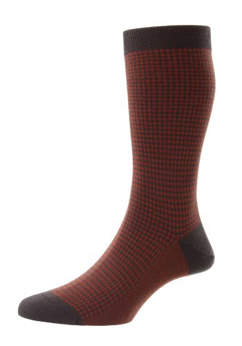 Highbury - Houndstooth Chocolate Merino Wool Men&#039;s Socks - Large