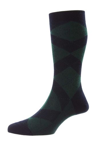 Abdale Argyle Merino Wool Men's Socks - Navy/Tartan - Medium