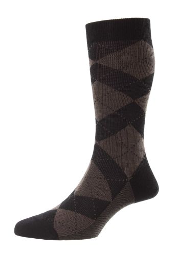 Abdale Argyle Merino Wool Men's Socks - Black/Mole - Small