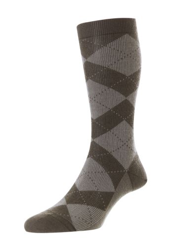 Abdale Argyle Merino Wool Men's Socks - Deep Graphite/Pebble - Medium