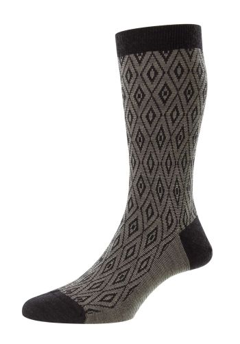Durio - Diamond Jacquard - Charcoal  - Merino Wool Men's Socks - Small
