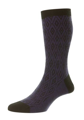 Durio - Diamond Jacquard - Black - Merino Wool Men's Socks - Medium