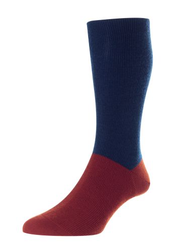 Edale - Half Colour Block Dark Blue Merino Wool Men's Socks - Small