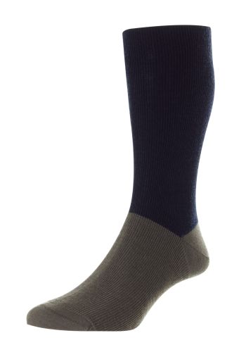 Edale  - Half Colour Block Navy Merino Wool Men's Socks - Medium