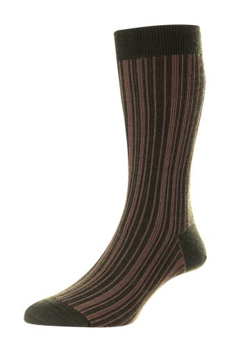 Marsden Vertical Stripe Merino Wool Men's Socks - Olive/Mink - Small