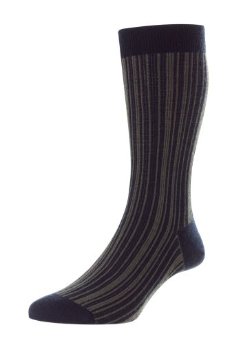 Marsden Vertical Stripe Merino Wool Men's Socks - Navy/Moss - Small