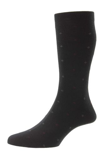 Durban - Neat Motif Diamonds Black Merino Wool Men's Socks - Small