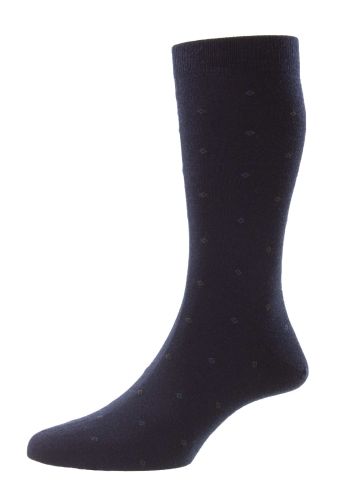 Durban - Neat Motif Diamonds Navy Merino Wool Men's Socks - Small