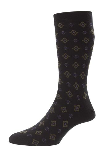 Hanley - Tile Motif - Black - Merino Wool Men's Socks - Medium