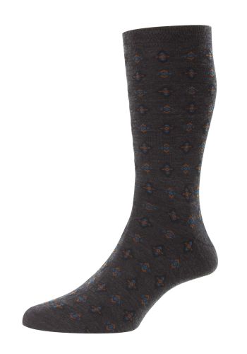 Hanley - Tile Motif - Charcoal - Merino Wool Men's Socks - Medium