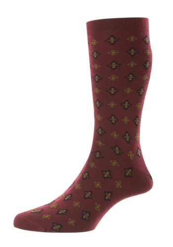 Hanley - Tile Motif - Wine - Merino Wool Men's Socks - Medium