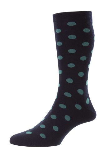 Helianthus - All Over Large Spot Navy Merino Wool Men's Socks - Large