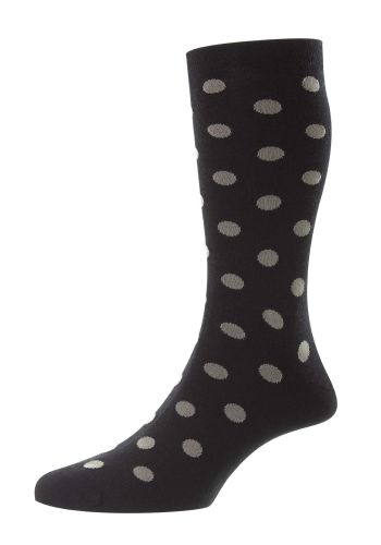 Helianthus - All Over Large Spot Black Merino Wool Men's Socks - Medium