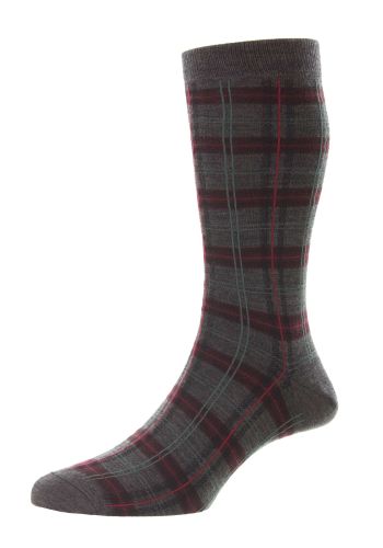 Turnham - Tartan Check Dark Grey Mix Merino Wool Men&#039;s Socks - Medium