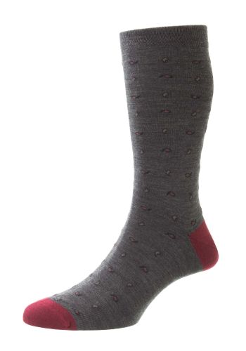 Parbury - All over Paisley With Contrast Heel & Toe - Dark Grey - Merino Wool Men's Socks - Large