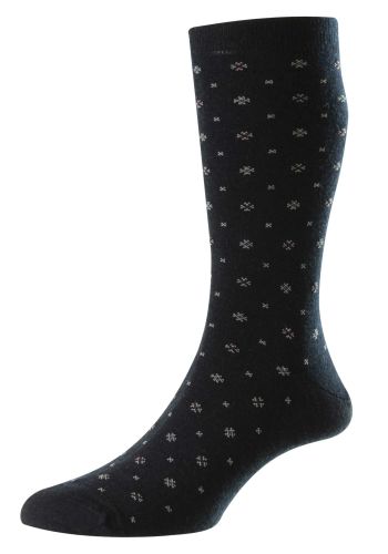 Christopher - All Over Snowflake Navy Merino Wool Men's Socks - Medium
