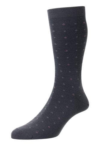 Lewisham Neat Motif Merino Wool Men's Socks - Teal/Grey - Small