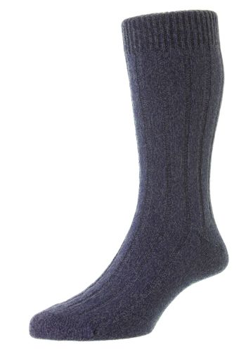 Ampato - 6x2 Rib Denim Mouline Alpaca Wool Men's Socks - Medium