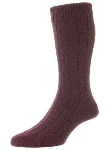 Ampato - 6x2 Rib Merlot Mouline Alpaca Wool Men's Socks - Medium