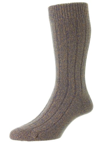 Ampato - 6x2 Rib Oatmeal Mouline Alpaca Wool Men's Socks - Medium