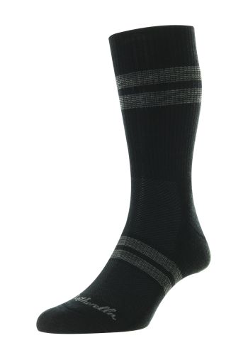 Hike - 2 Stripe Cushioned Sole Black Merino Wool Men&#039;s Sports Socks - Medium