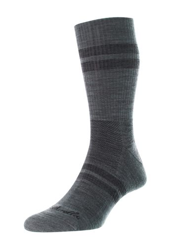 Hike - 2 Stripe Cushioned Sole Mid Grey Mix Merino Wool Men&#039;s Sports Socks - Medium