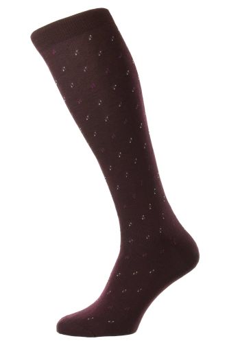 Addison - Diagonal Spiral Line & Dot Burgundy Fil d'Ecosse Long Men's Socks - Medium