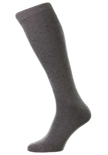 Addison Dot Motif Spiral Cotton Lisle Long Men's Socks  - Mid Grey Mix - Medium
