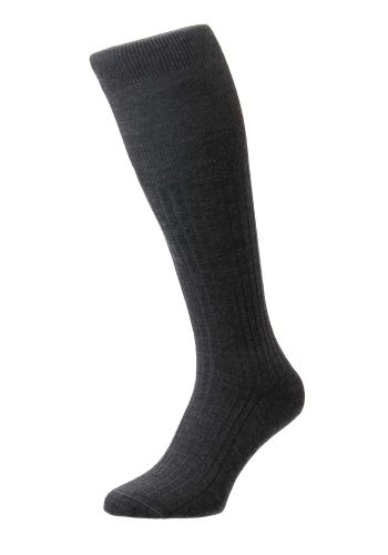 HEMINGWAY - 5x3 Rib Over The Calf Dark Grey Escorial Wool Men's Socks - Medium