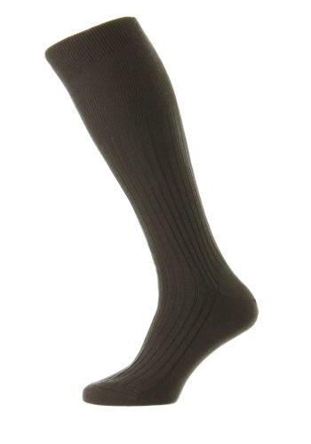 Rutherford (Long) -  Charcoal Merino Royale Wool 5x3 Rib Men's Socks (Over the Calf) - Medium                  