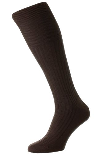 Rutherford (Long) - Dark Oak Merino Royale Wool 5x3 Rib Men's Socks (Over the Calf) - Medium                  