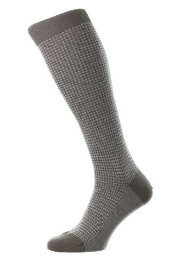 Highbury (Long) - Houndstooth Graphite Merino Wool Long Men&#039;s Socks (Over the Calf)- Medium