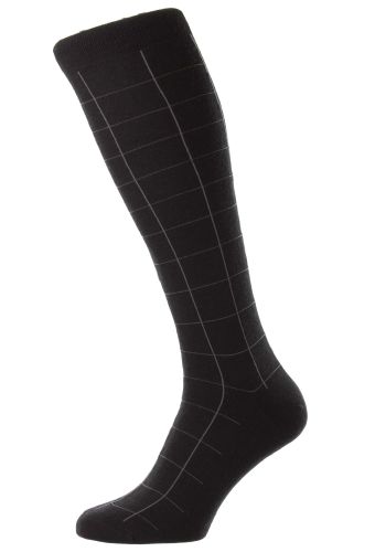Westleigh - Large Scale Windowpane - Merino Wool Long Men's Socks (Over the Calf)