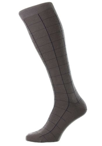 Westleigh - Mole Large Scale Windowpane Merino Wool Long Men's Socks (Over the Calf) - Medium