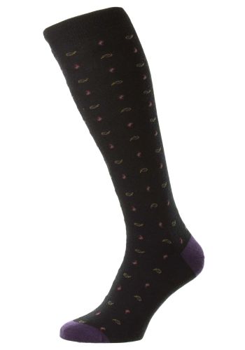 Parbury - All over Paisley With Contrast Heel & Toe - Merino Wool Long Men's Socks (Over the Calf)