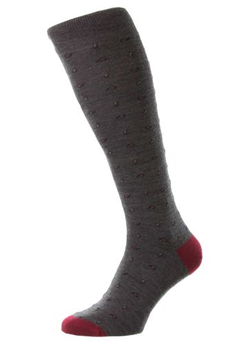 Parbury - All over Paisley With Contrast Heel & Toe - Dark Grey - Merino Wool Men's Socks  (Over the Calf) - Medium
