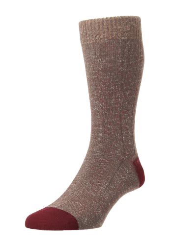 Herring - 11x1 Rib With Contrast Heel And Toe - Cotton Blend- Taupe Fleck-M: 7.5-9.5